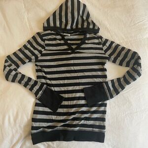 Striped Black and Gray Women's Hoodie Top
